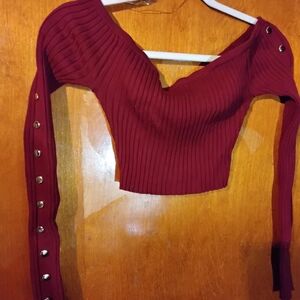 OP Burgundy Ribbed Crop Top